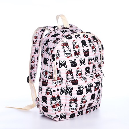 School backpack from textiles on lightning, 3 pockets, pencil case, pink color-4