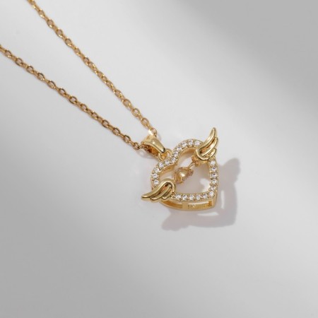 Pendant "Heart" Winged, white color in gold, 40 cm