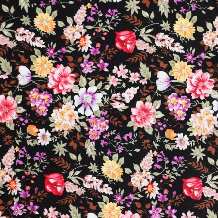 Flap, small flower on black cotton, 50 × 50 cm-3