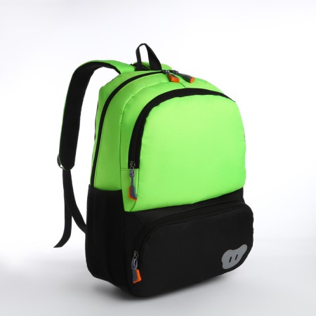 School backpack, 2 lightning departments, 3 pockets, black/green color-2