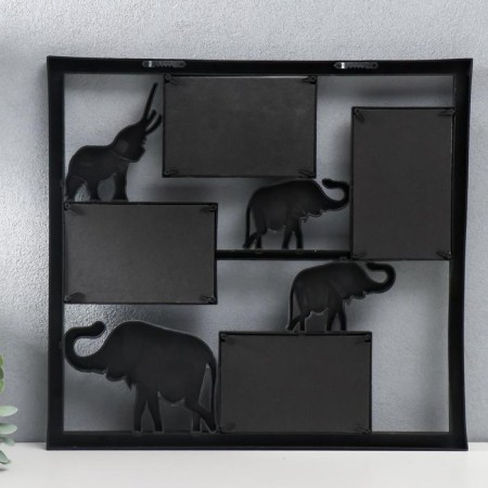 Photo frame plastic in 4 photos 10x15 cm "Four silver elephants" black 39x42 cm-2