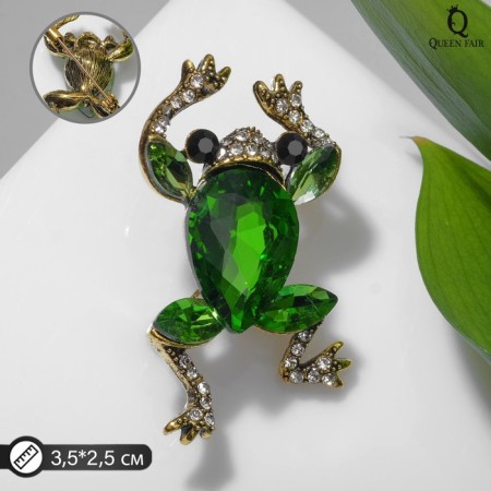 Brooch "Frog" precious, white-green color in black gold