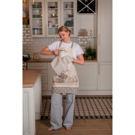 Feminine apron Rabbit Family, size 60x80 cm, color gray color