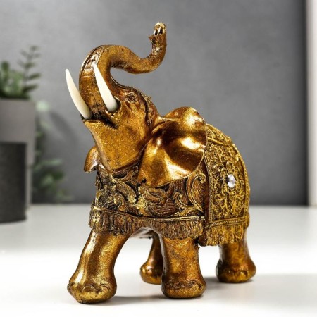 Polystone souvenir "Elephant with a golden blanket with patterns and rhinestones" 15x14x7 cm-2