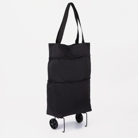 Permanent folding bag on 2 wheels, on the button, the color is black