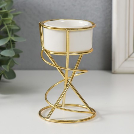 Ceramics candlestick, 1 candle “spiral” white with gold 6.8x6.7x11.3 cm-2