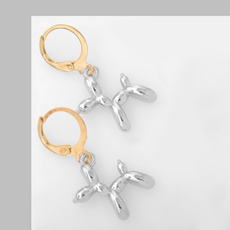 Earrings with the removable element "dog" toy, silver color-1