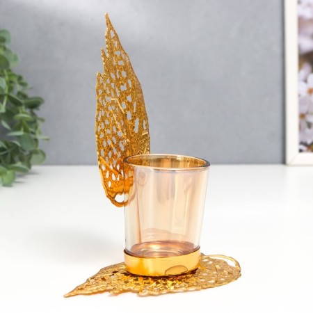 Summary metal, glass per 1 candle "Golden leaves" D-5 cm 8x12x16.5 cm-2