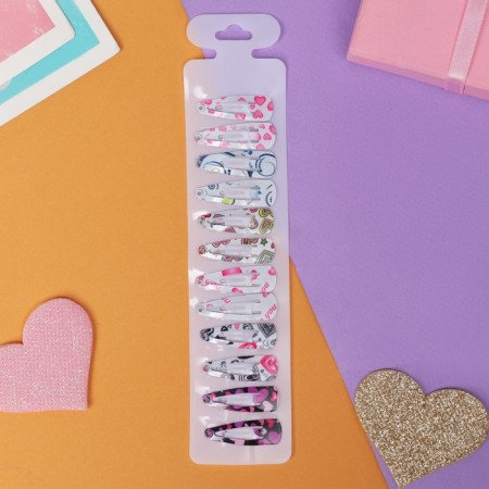Invisibility for hair "Baby" (set 12 pcs) hearts, 3 cm, mix-2