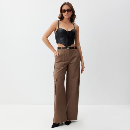 Women's leather corset, mist, p. XS, black-1