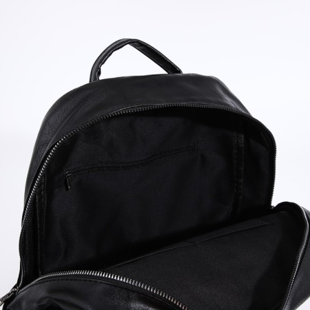 Women's backpack made of artificial leather with lightning, 3 pockets, black color-5
