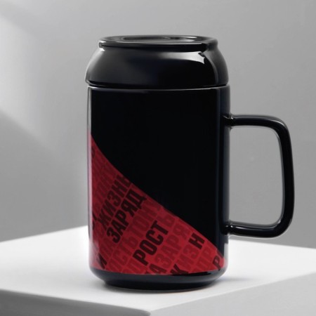 Ceramic mug “Time to charge”, 250 ml, red color-3