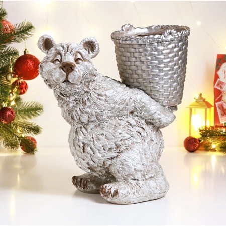 Steam for the little things "Bear with a basket" White with silver, 30cm