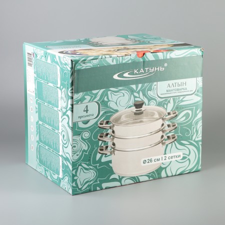 Altyn Mantock, 6 l, d = 26 cm, 2 sections, with a heat distribution layer, glass cover, induction-3