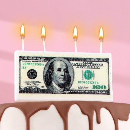 Candle in a cake on a skewer cash "100 dollars", 9.2 cm, 5 minutes, 60 g