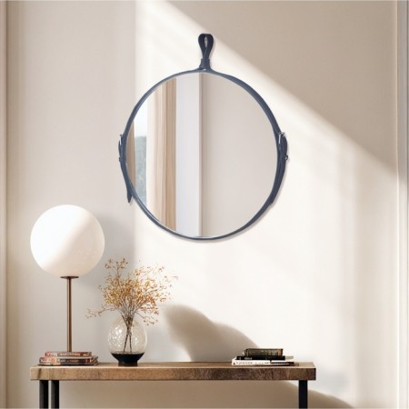 Mirror "Ritz", D = 500, on a belt made of genuine leather, black