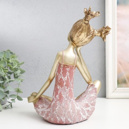 Polystone souvenir "Baby with two tails" gold with pink 21x13.5x26 cm-2