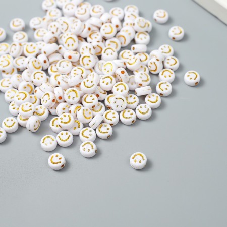 Beads for creativity Plastic "Golden Smiley on White" set of 20 grams 0.4x0.7x0.7 cm-2