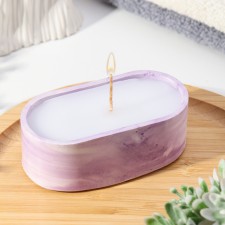 A candle in an oval candlelight made of gypsum, 9.5x4.7x3cm, marble with purple stripes