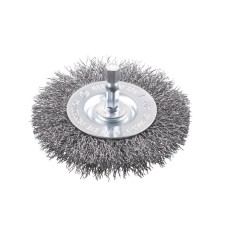 The flat brush for the drill is kwb, d = 75 mm, wire d = 0.35 mm, shank d = 6 mm, steel HSS