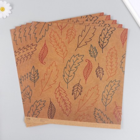 Scrapbooking Kraft "Leaves" density 180 g 30.5x32 cm-3