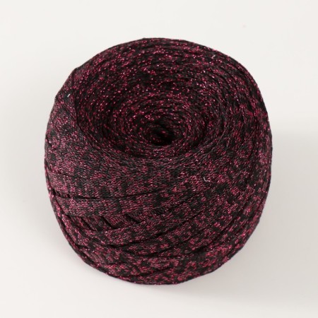 Knitted yarn "Ribbon" with Lurex 85m/170 ± 5 g (black, lurex: fuchsia)-1