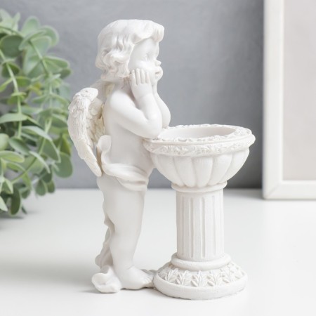 Polystone candlestick "Snowty angel at the column" 15x10x6.5 cm-1