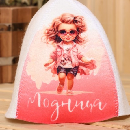 Bath cap with a children's print "Fashionista with a background"-3