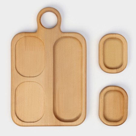Gift set of ADELICA wooden dishes, serving 3 sections, 2 Menzhitsa removable, oil as a gift 100 ml, birch-9