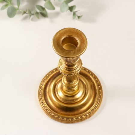 Polystone candlestick for 1 candle "Trajan" gold 10.5x10.5x16.5 cm-2