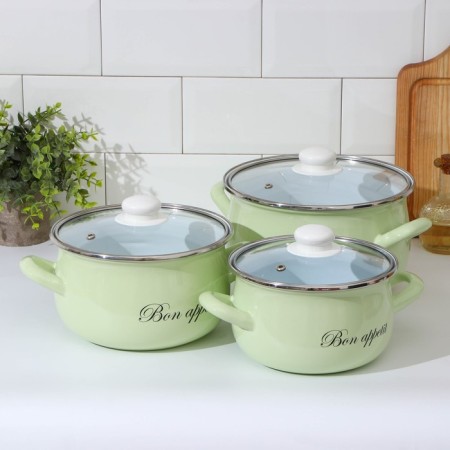 Set of pots "Lime", 3 subjects: 2.1/3.1/4 l, covers, induction, color light green