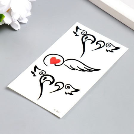 Tattoo on the body black "hearts with wings" 10.5x6 cm-1
