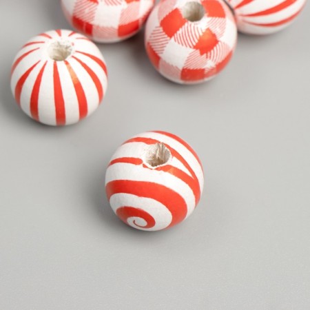 Beads wood for creativity "Round. Red patterns on white" D = 1.6 cm set 10 pcs-1
