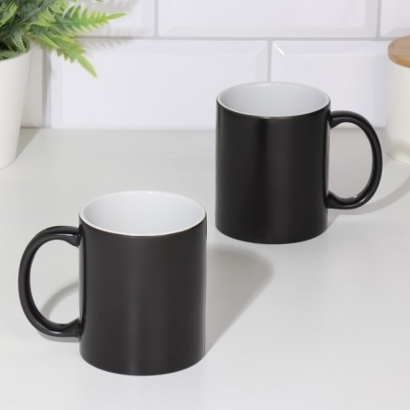 Sublimation mug, chameleon, ceramic with a logo, black color, volume 320 ml