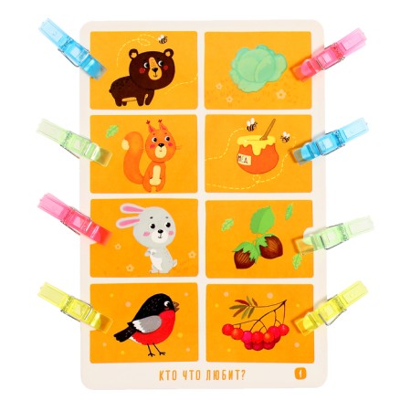 IQ reusable cards "Funny animals", with clothespins, 4+-2