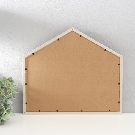 Photo frame plastic, textiles in 4 photos "cute house in brown strip" with clothespins 40x35 cm-2