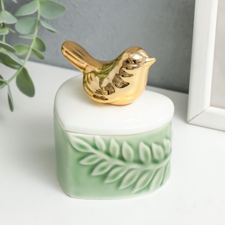Coramics Coramics Heart "Golden Bird. Sheet" MIX 9x6.8x7.5 cm-1