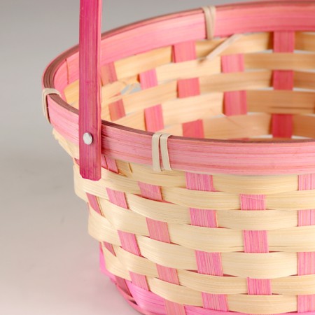Wicker basket, d21xh24 cm, pink, bamboo-1