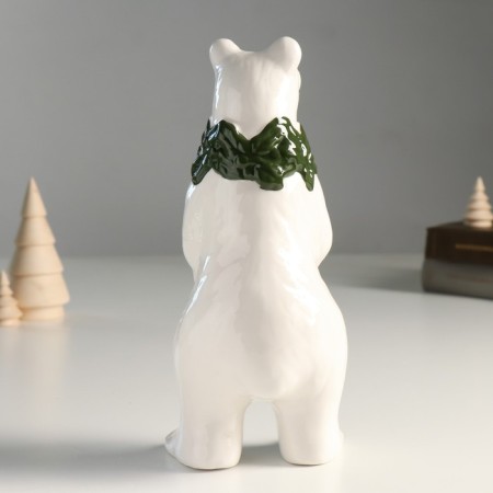 Souvenir Ceramics "White Bear with a spruce wreath on the neck" 26.5x10.5x10 cm-2
