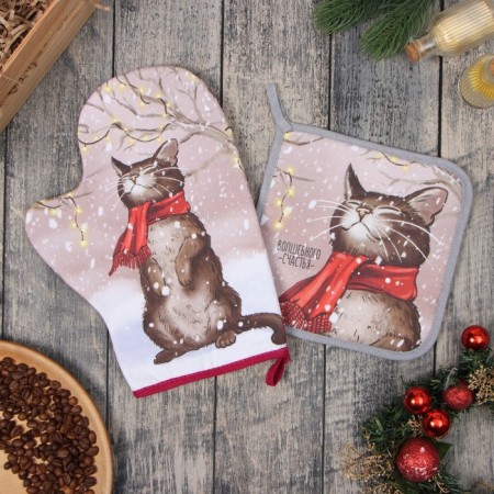 Set of kitchen. Ethel "Magic Happiness": 19x19 cm, mittens-seizure 20x28 cm, 100%