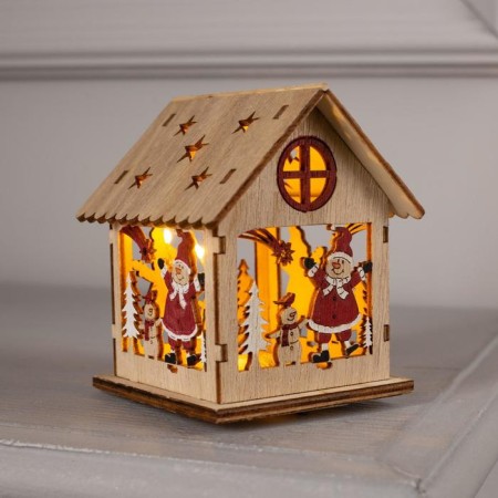 Christmas tree toy "House with a snowman", from batteries, a glow of warm white
