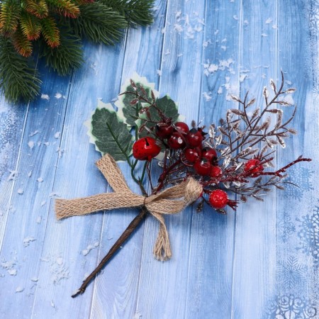 Decor "Winter Dreams" leaves in silver berries Bant, 22cm-2