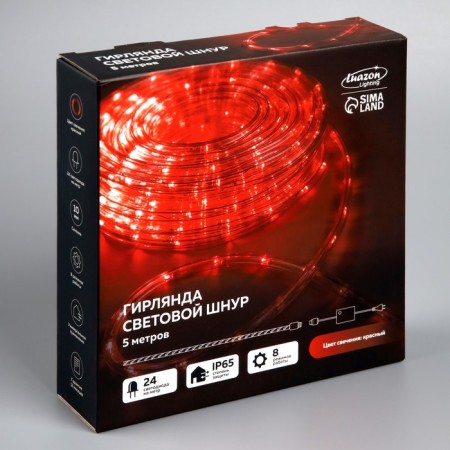 Luazon Lighting 10 mm light cord, IP65, 5 m, 24 LED/m, 220 V, 8 modes, red glow-9