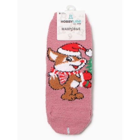 Women's socks "Fox with a Christmas tree" NZHMP2242-07-02, Color Pink Rr. 36-40-2