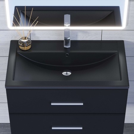 Sink uperwood Foster Quartz 80 cm, quartz, black matte, space-1