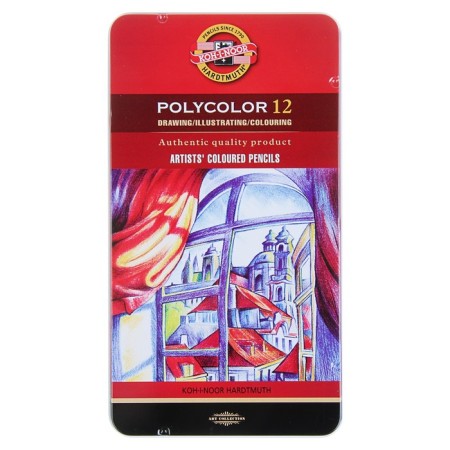 Pencils KOH-I-NOOR 3822 Polycolor art, soft, 12 colors, in a metal pencil case