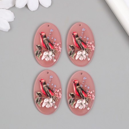 Acryl's work decor "Bird and Spring flowers" 0.2x2.5x3.9 cm-2