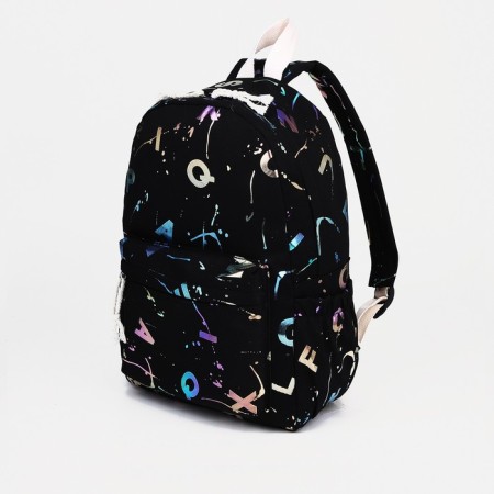 Young backpack from textiles on lightning, 3 pockets, black color-2