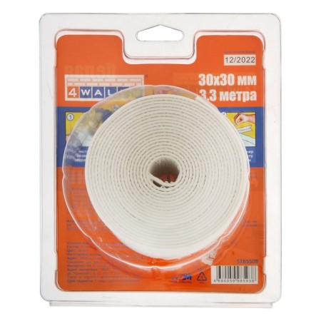 Border tape 4walls, white, 30 mm x30 mm Mmx 3.3 m-1