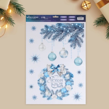 Stick for windows "New Year's Wreath", reusable, 33 x 50 cm, New Year-1